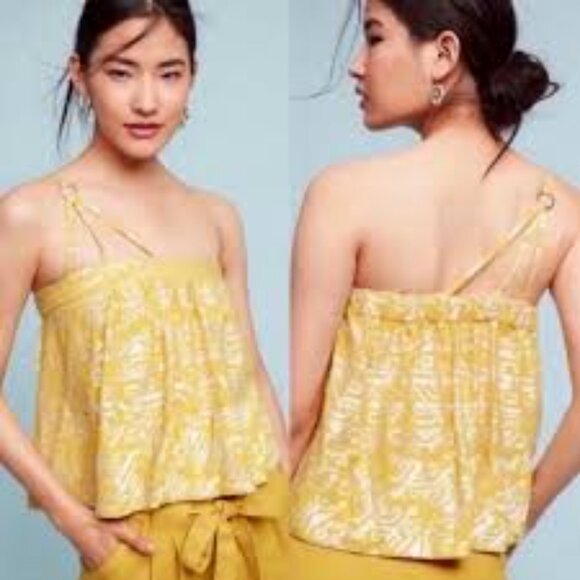 NWT Anthropologie Floreat Anesu One Shoulder Crop Yellow Embroidered Top szS NWT - Picture 1 of 11